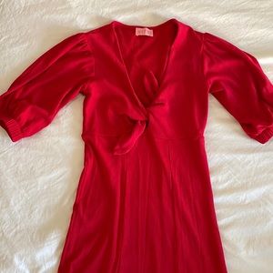 Kitri - Red dress, mid-calf length, tie front